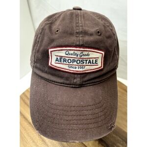Aeropostale Hat Cap Adjustable‎ Strapback Patch Brown Distressed